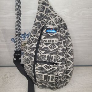 KAVU Rope Strap Shoulder Backpack Aztec Design Grey White EUC CLEAN